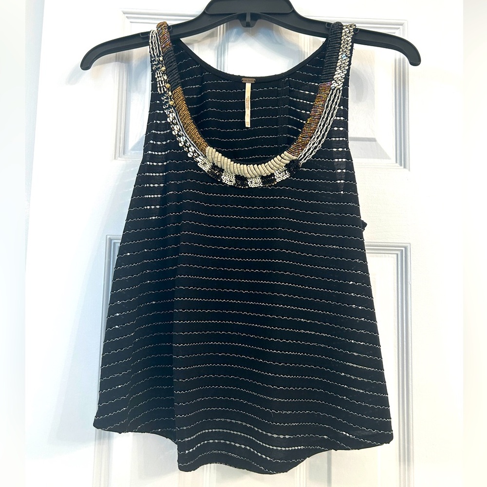Free People Embellished Black Tank